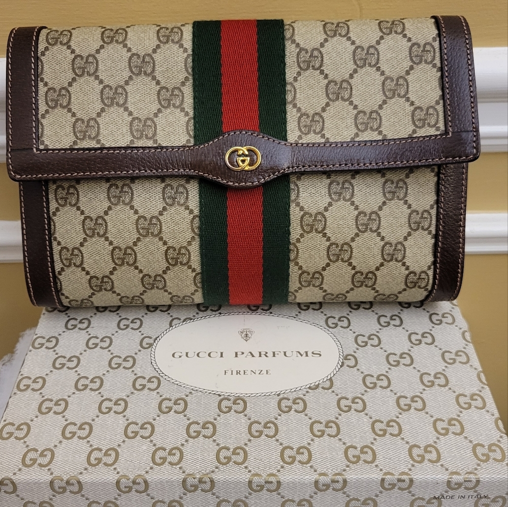 Gucci Parfums Tan Supreme Ophidia Clutch Handbag